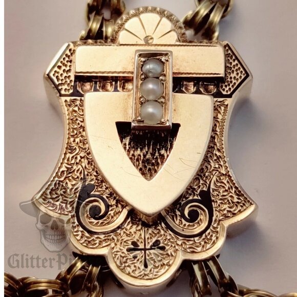 Jewelry - Solid 14k Gold Victorian Slide Necklace | Seed Pearl & Enamel | 30" Handmade